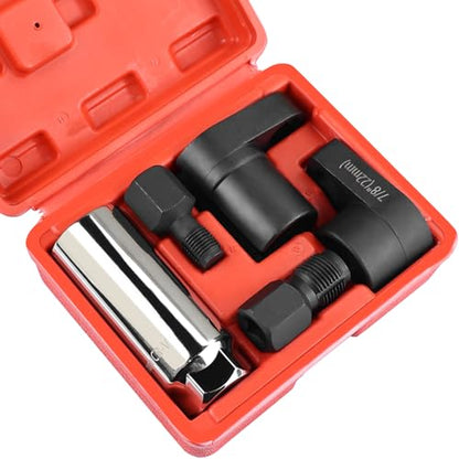 5PCS O2 Oxygen Sensor Socket Set, 1/2 & 3/8 in Drive, 7/8 in (22mm), Premium Removal Tool with Thread Chasers & Offset Wrenches, Heavy-Duty Automotive Kit for Easy Installation & Repair