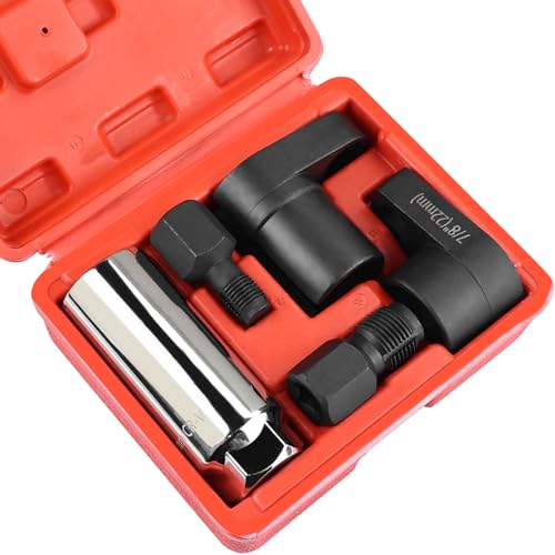 5PCS O2 Oxygen Sensor Socket Set, 1/2 & 3/8 in Drive, 7/8 in (22mm), Premium Removal Tool with Thread Chasers & Offset Wrenches, Heavy-Duty Automotive Kit for Easy Installation & Repair
