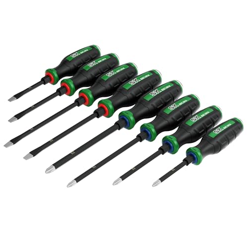 SK 8-Piece Heavy Duty Screwdriver Set, Demolition Driver, Slotted and Phillips, S2 Steel, SureGrip Handle - size: 8PC