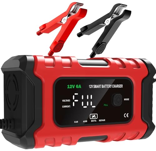 12V 6-Amp Battery Charger, Smart Trickle Charger Maintainer, Battery Repair | Battery Desulfator, Temperature Compensation, Multi-protection for Car Truck Motorcycle Lawn Mower Marine Lead Acid Batteries