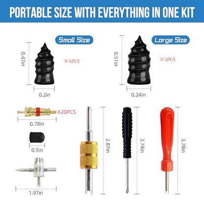 Schrader Valve Stem Removal Tool & Tire Repair Kit Tire Valve Stem Tool with Tire Repair Screws Universal Valve Core Removal Tool for Car Motorcycle Bike ATV (44 pcs)
