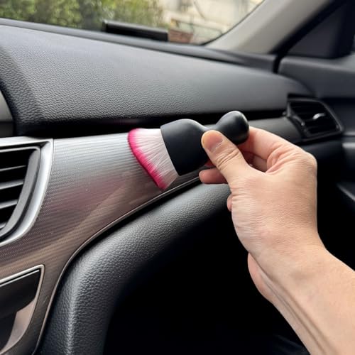Car Detailing Brush, Soft Bristle Cleaning Brush, Scratch-Free Auto Duster Tool for Dashboard, Air Vents, Leather & Interior Cleaning (Black&Rose) - color: Black&Rose