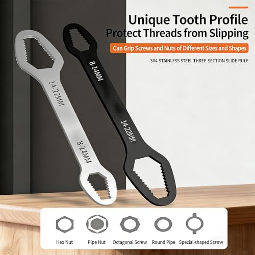 2 Packs Self Adjusting Wrench Set Dual Ended - Multifunctional Tool for Auto Repair and DIY Projects - color: Silvery(2pcs), size: 15cm