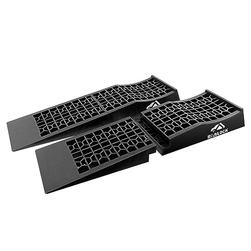 ROBLOCK Removable Low Profile Car Ramps for Jack Support and High Lift, Heavy Duty Car Ramps for Low Cars, Detachable Vehicle Ramps for Garage,15.35''-27.83'' L, 2Packs