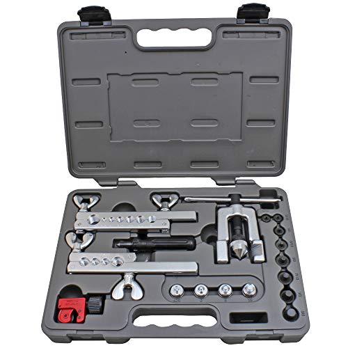 4LIFETIMELINES Professional Brake Line Flare Kit for Single, Double (SAE) Flares & Bubble (ISO) Flares - 2 Flaring Bars, 12 Flaring Dies, Tubing Cutter, Tubing Reamer, & Storage Case - size: Professional Kit