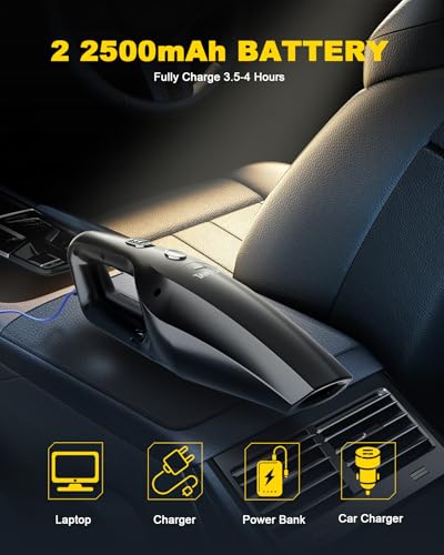 TANYO Handheld Car Vacuum Cordless, 8000PA High Power, for Car Home Office | Powerful Suction, 0.36kg Ultra-Light, 3-4H Fast Charge, 20min Runtime, 12V Car Charger, 2 HEPA, Pet & Dust