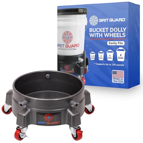GRIT GUARD Bucket Dolly with Wheels - Rolling Detailing Wash Bucket with 5 Wheels and 2 Locking Casters Compatible with 2.5, 4, 5 and 6 Gallon Buckets (Silver, 2" Red Casters) - Made in the USA - color: Silver, size: 2" Red Casters