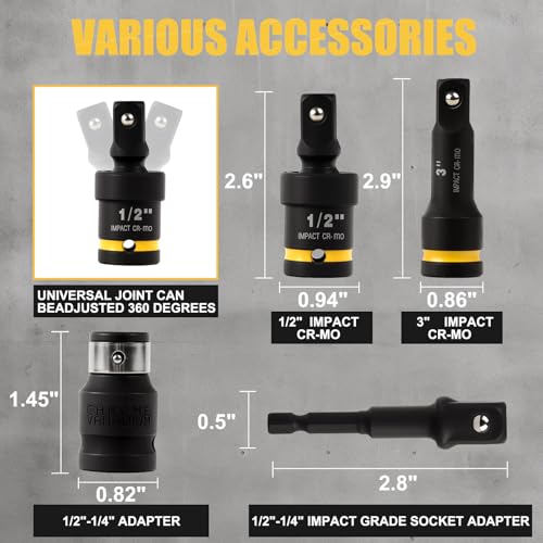 35-Piece Socket Bit Set, 1/2" Drive Nut Socket Set, Metric17、19、21 | 6 spline lug nut socket - size: 35PCS-Socket Bit Set