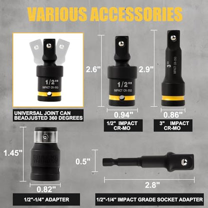 35-Piece Socket Bit Set, 1/2" Drive Nut Socket Set, Metric17、19、21 | 6 spline lug nut socket - size: 35PCS-Socket Bit Set