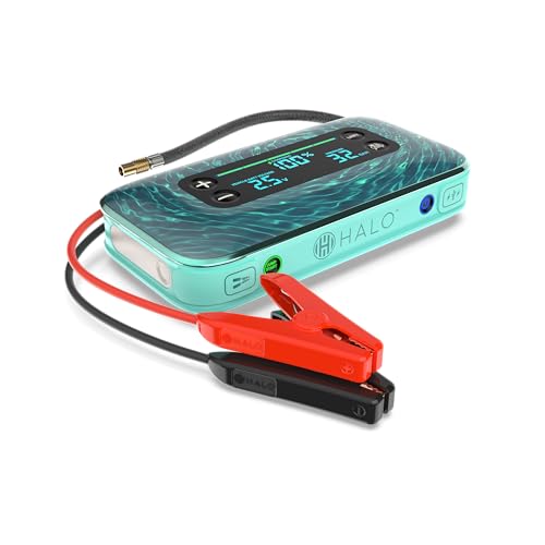HALO Bolt Air+ 1750 Portable Car Battery Jump Starter | 130 PSI Air Compressor, 59.9Wh USB Power Bank, Large Display, Emergency Floodlight & Charger, Jumps Cars SUVs & Trucks, Inflates Tires — Teal - color: Teal