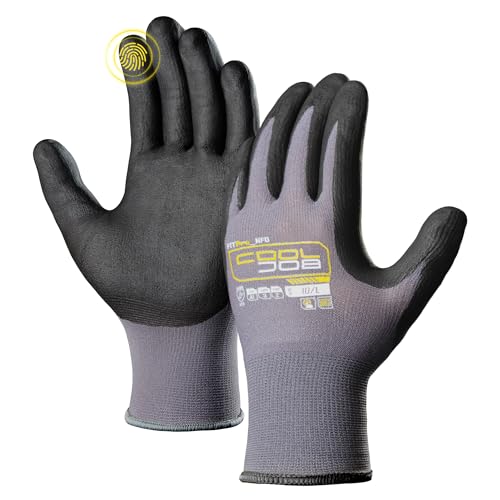 COOLJOB 3/12/36 Pairs Safety Work Gloves Microfoam Nitrile Rubber Coated, Seamless Knit Nylon with Full Fingers Touchscreen, Grip Nitrile Dipped, Ideal for Warehouse, Home Improvement, Grey Large - size: Large, style: 3 Pairs