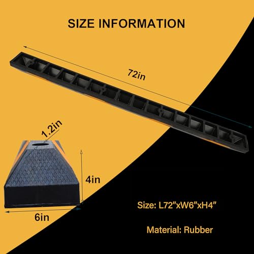 OrangeStar 72" Rubber Parking Curb, Heavy Duty Garage Floor Wheel Stopper w/Yellow Reflective Stripe for Car, Truck, Trailer - size: 72in (1-Pack)