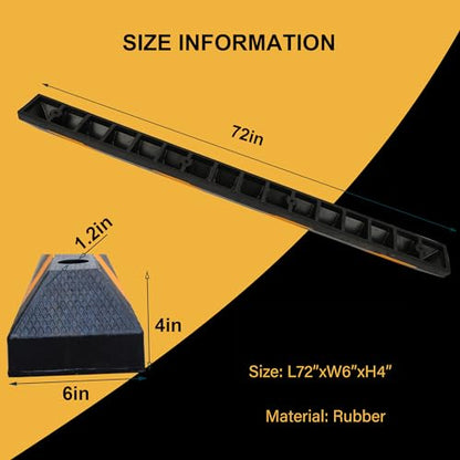 OrangeStar 72" Rubber Parking Curb, Heavy Duty Garage Floor Wheel Stopper w/Yellow Reflective Stripe for Car, Truck, Trailer - size: 72in (1-Pack)