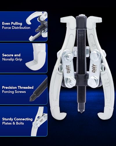 OMT 3" 4" 6" 8" Gear Puller Set, 3 Jaw Puller with Reversible Jaws | 4pc Bearing Puller Pulley Puller Tool Kit for Pulley Gear Bearing Flywheel Removal, Silver - color: silver, size: 3" 4" 6" 8"