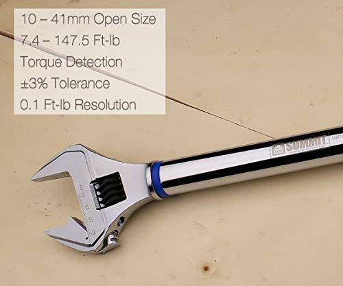 Adjustable Digital Torque Wrench, 7.4 to 147.5 ft-lb. Torque Range, 10-41 mm Adjustable Jaw, Set Target Torque, Buzzer and LED Indicator, Large LCD Display, Calibrated (WEA12-200CN)
