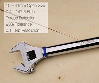 Adjustable Digital Torque Wrench, 7.4 to 147.5 ft-lb. Torque Range, 10-41 mm Adjustable Jaw, Set Target Torque, Buzzer and LED Indicator, Large LCD Display, Calibrated (WEA12-200CN)