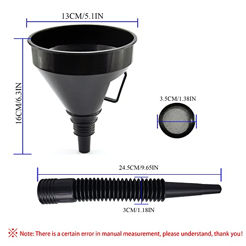 Flex Funnel - Wide Mouth Flexible Funnel with Handle, Automotive Funnels for Engine Oil, Liquid, Diesel, Kerosene,Gasoline (1PACK Black FUNNELS)