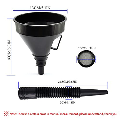 Flex Funnel - Wide Mouth Flexible Funnel with Handle, Automotive Funnels for Engine Oil, Liquid, Diesel, Kerosene,Gasoline (1PACK Black FUNNELS)