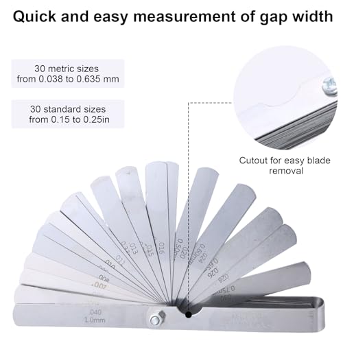 32 Pieces Feeler Gauges 0.001-0.04" (0.03-1.00mm) Tapered Feeler Gauge Set Stainless Steel Thickness Gauges