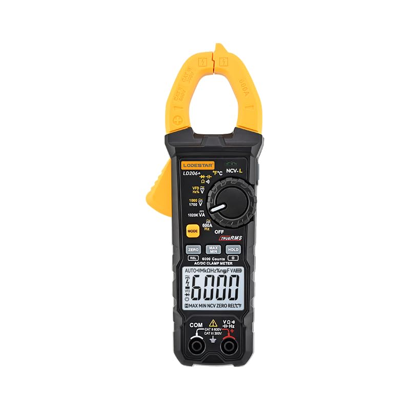 Digital Clamp Meter 6000 Counts Voltage Tester with Auto Range,AC/DC High Voltage,AC/DC Current,DC Power, ACV VFD, Resistance, Capacitance, Diode, Live Wire Test, NCV, True RMS,AC Current Meter LD206+ - style: LD206+ 6000 Counts AC/DC Current