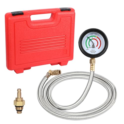 Exhaust Back Pressure Tester Kit with 6FT Stainless Steel Hose, Professional Diesel Automotive Exhaust Back Pressure Gauge with Quick Connector, M12 & M18 Adapters, for Trucks, SUVs, Vans etc.