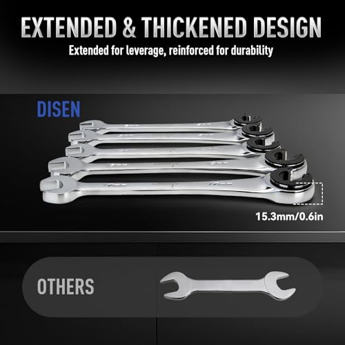 DISEN 8PCS Flare Nut Wrench Set Brake Line Ratcheting Wrench Set | Metric 8-17mm, CR-V Steel with Organizer Pouch, Father's Gift - style: 10PCS Flare Nut Ratcheting Wrench Set
