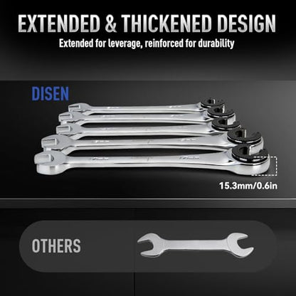 DISEN 8PCS Flare Nut Wrench Set Brake Line Ratcheting Wrench Set | Metric 8-17mm, CR-V Steel with Organizer Pouch, Father's Gift - style: 10PCS Flare Nut Ratcheting Wrench Set