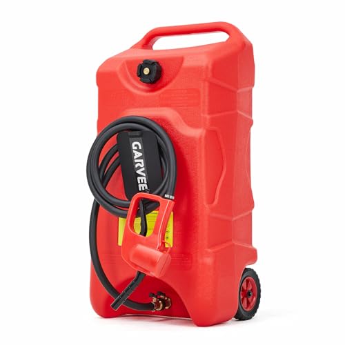 Garvee 16 Gallon Gas Can with Manual Pump, Fuel Tank Container with LE Fluid 10 FT Transfer Siphon Pump, Portable Diesel Gas Storage Caddy On Wheels for Car, ATV, Weeder, Boat, Tractor, Generator - color: Red