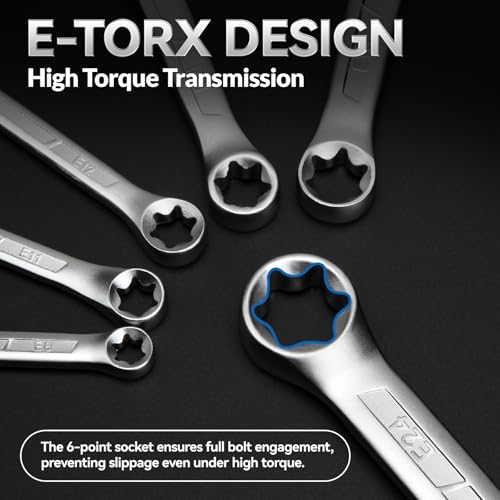 DISEN 6-Piece E-Torx Wrench Set, Double Box End Wrench Set, CR-V Steel, Spanner Set Including E6*E8, E7*E11,E10*E12, E14*E18, E16*E22 and E20*E24 - style: 6PCS