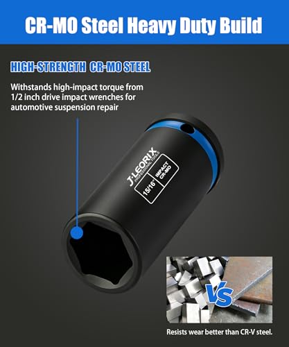 15/16in (23.81mm) Impact Socket 1/2" Drive CR-MO Steel 6-Pt | CR-MO steel impact socket set. 1/2" drive, 6-point design. Deep reach for lug nuts & axle nuts. - size: 15/16in (23.81mm SAE)