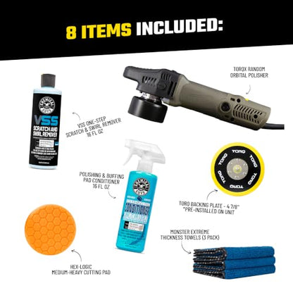 Chemical Guys, TORQX Orbital Polisher One-Step Scratch Removal Kit, 8-Piece - size: 8 ITEM KIT