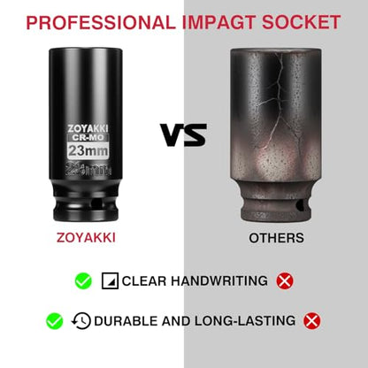 1/2" Drive 23mm Deep 6 Pt CR-MO Metric Impact Socket for Axle Nuts - size: 23mm, style: 1/2" Drive Deep