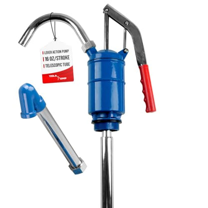 TERA PUMP TRLEVER100 High-Viscosity Lever-Action Drum Pump | 16oz per Stroke, Hand Operated, Thick Oil Transfer, For 55-Gallon Drum Barrels - color: Blue