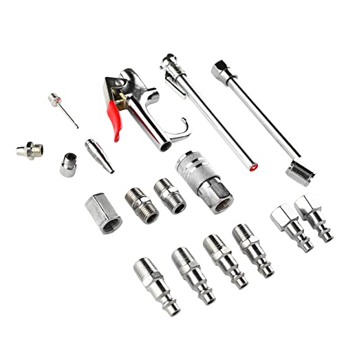 Tyenaza Essential Air Compressor Accessory Kit - Dual Foot Chuck, Tire Gauge, Blow Guns, and More