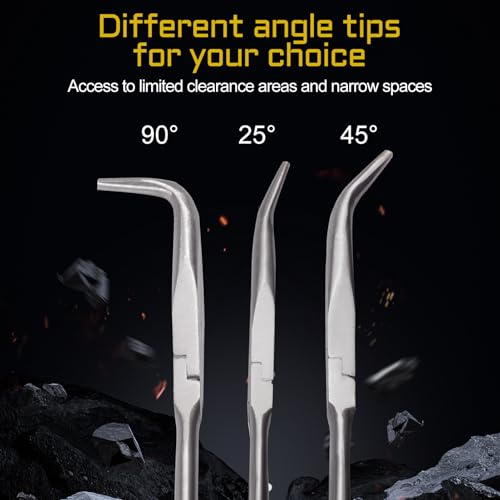 11-Inch Long Reach Bent Nose Pliers with Serrated Jaws 90 Degree Angled Needle Nose Plier Angled Pliers, Long Reach Plier for Hard to Reach Narrow Spaces & Limited Clearance Areas - style: 90 Degree angled pliers