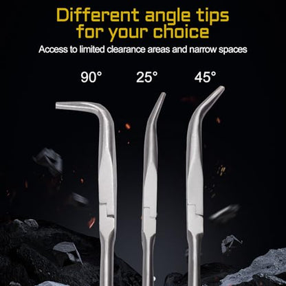 11-Inch Long Reach Bent Nose Pliers with Serrated Jaws 90 Degree Angled Needle Nose Plier Angled Pliers, Long Reach Plier for Hard to Reach Narrow Spaces & Limited Clearance Areas - style: 90 Degree angled pliers
