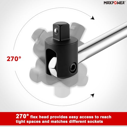 MAXPOWER 1/2" Drive Breaker Bar, 17-inch Breaker Bars with 270° Flex Head, Soft Grip Handle - style: 17" Soft Handle