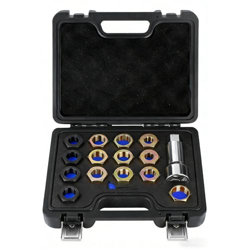 16-Piece Axle Spindle Rethreading Kit - Axle Thread Repair Kit with 10 Dies 1-1/16" Extension Bar, Axle Spindle Thread Chaser Set with Case, Essential Tool for Mechanics