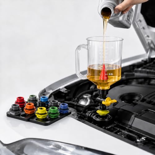 18-Piece No Spill Engine Oil Funnel Kit, Universal 1.59QT Funnel Set with 12 Adapters & Magnetic Trays, Leak-Proof for Ford Toyota Honda BMW GM Cars Trucks SUVs