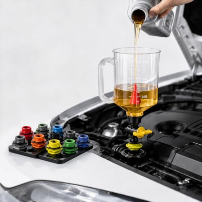 18-Piece No Spill Engine Oil Funnel Kit, Universal 1.59QT Funnel Set with 12 Adapters & Magnetic Trays, Leak-Proof for Ford Toyota Honda BMW GM Cars Trucks SUVs