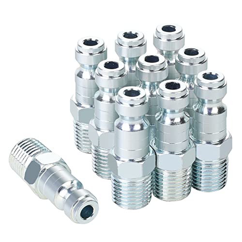 1/4 Air Hose Fittings, Automotive T-Type Plug, 1/4 Inch Male NPT Threads Size, Steel Material, 300 PSI Max Working Pressure, 10 Pieces Air Compressor Accessories Set - size: 1/4 MNPT PLUG