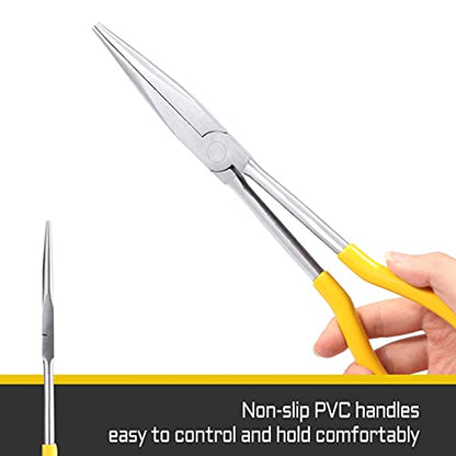 11 Inches Long Reach Long Nose Pliers Straight Needle Nose Pliers Chain Nose Pliers Wire Plier Repair Tool for Hard-to-Reach Narrow Spaces and Limited Clearance Areas - style: Straight needle nose pliers