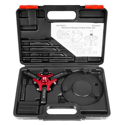 BILITOOLS Adjustable 3-Jaw Harmonic Balancer Puller and Holding Tool Set | 45# Steel Removal Kit with Balancer Holder, 4 Forcing Rods, Forcing Screw and Case for Chevy, GM, Chrysler and Ford Engines - size: Full-Size