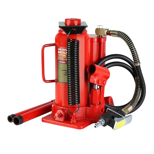 Pneumatic Air Hydraulic Bottle Jack, 12 Ton//24,000 LBS All Welded Bottle Jack, 10.2-20.1 inch Lifting Range, with Manual Hand Pump & Handle,Heavy Duty Auto Truck Travel Trailer Repair Lift - color: Red, size: 12Ton