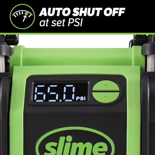 Slime 40083 Tire Inflator, Super Duty Pro Power, Battery Connection, Dual Piston, with Digital 0-99 psi Gauge, Long Hose and LED Light, Alligator Clips, 2 min Inflation - style: Super Duty Pro Power