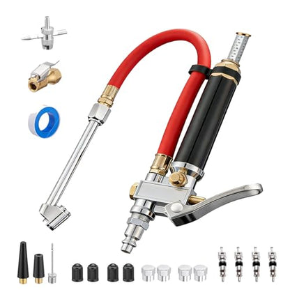Air Chuck with Pressure Gauge, Heavy Duty Dual Head Tire Inflator Attachment for Air Compressor (1/4" NPT) - for Car, Truck, RV, Motorcycle, Dually Tires