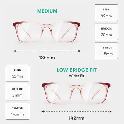 Stoggles Rectangle Z87.1 Certified Safety Glasses, Blue-Light, UV Blocking Lens, Top & Side Shield, Anti-Fog, Stylish Eyewear - color: Sangria, size: Low Bridge Fit