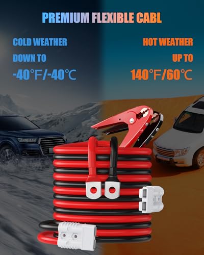 NOONE Heavy Duty Jumper Cables for Diesel Trucks - 1 Gauge 25 Feet extra long Booster Battery Cables with Permanent Installation kit and Quick Connect Plug for Car, SUV - size: 1 Gauge - 25 Feet