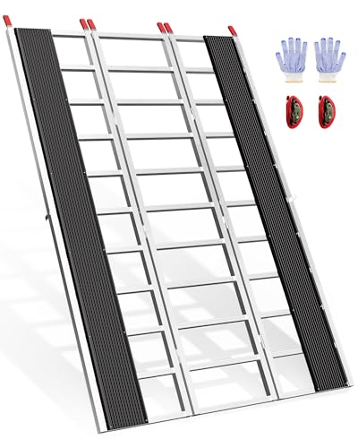 VNN Tri-fold Aluminum Loading Ramp - 85"L *54"W Aluminum Loading Ramps for Pickup Trucks, 1600LBS Ramp with Wide Glides for Lawn Mowers, ATVs, UTVs, Trailers, Garden Tractors, Motorcycles, Snowmobile - color: Slivery, size: 85" L x 54" W
