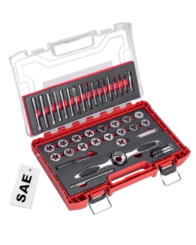 ROTATION 39-Piece SAE Tap and Die Set, Professional Threading Tool Kit for Internal & External Threads with Double-Layer Storage Case - style: SAE